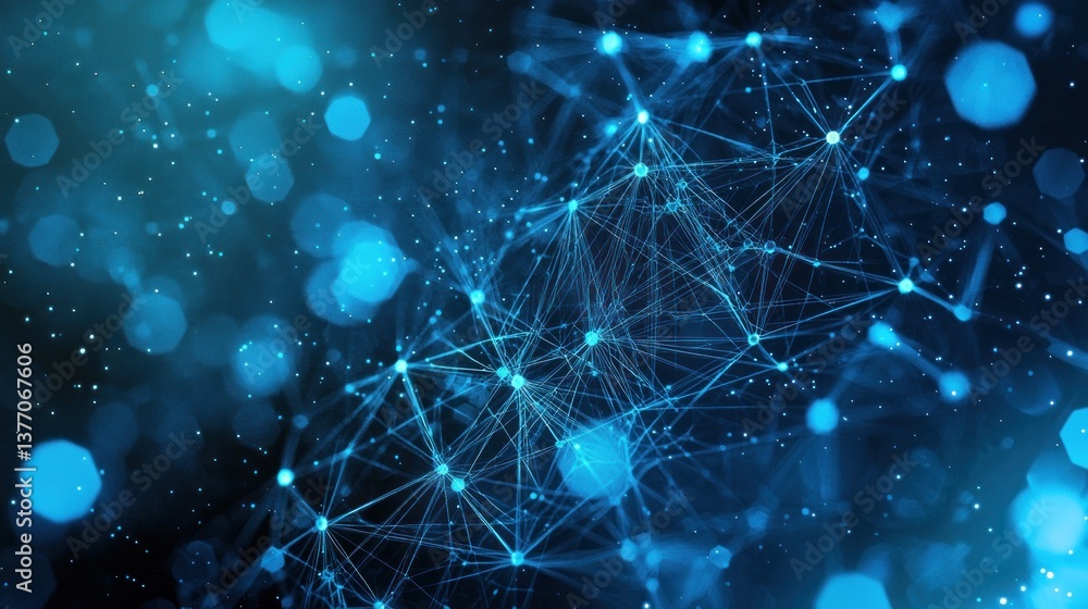 Aufkleber abstract network connections: a digital universe of blue nodes and lines