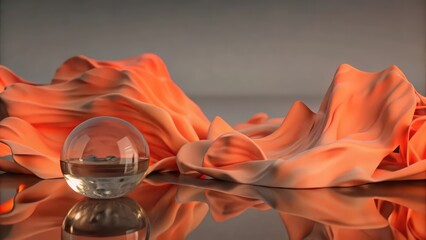 Abstract Orange Fluid Forms with Glass Sphere