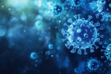 Microscopic Virus Illustration Blue Hues Dark Background