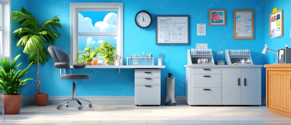 Poster a sleek and efficient biomedical research facility equipped with high-tech instruments and a systema