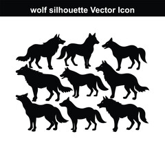 Obraz premium Simple vector illustration of a wolf and a dog in black and white silhouette.