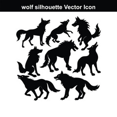 Simple vector illustration of a wolf and a dog in black and white silhouette.