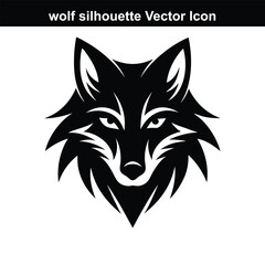 Simple vector illustration of a wolf and a dog in black and white silhouette.
