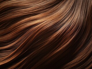 Naklejka premium Rich chestnut brown hair in flowing motion with radiant shine and silky texture under warm natural studio lighting