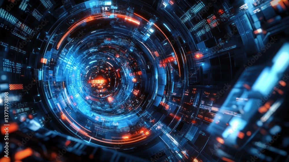 Aufkleber abstract digital tunnel: futuristic sci-fi vortex of light and data streams