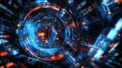 Fototapeta premium Abstract Digital Tunnel: Futuristic Sci-Fi Vortex of Light and Data Streams