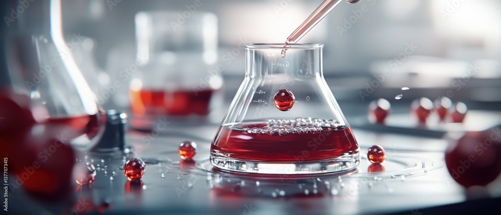 Poster two scientists in lab coats performing various chemical analyses and experiments in a well-equipped 