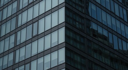 Obraz premium A Modern High-Rise Office Building with Reflective Glass Facade Displaying a Contemporary Urban Aesthetic in a City Setting
