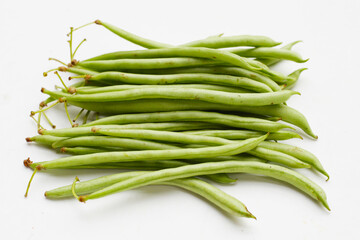 Fresh needle beans on white background