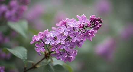 Purple Lilacs with Morning Dew in a Tranquil Garden