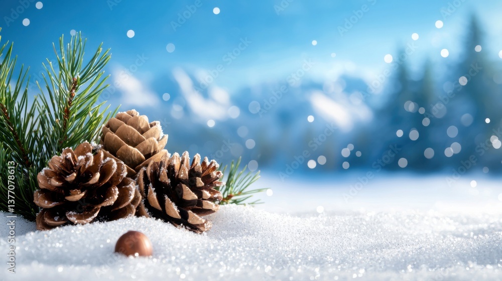 Aufkleber enchanting winter scene with soft, glowing sparkles and a deep blue bokeh background, creating a ser
