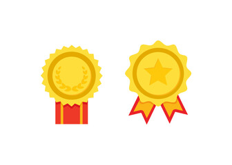 Set of gold medals with colored ribbon stock illustration