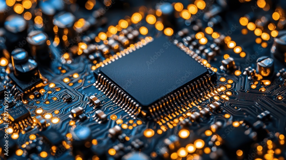 Aufkleber close-up of a microchip on a circuit board