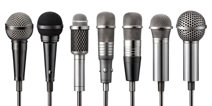 Harmony of Voices: A diverse array of microphones stands as a symbol of sound, from podcasting to public speaking. Capturing the essence of clear audio