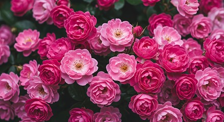 Obraz premium Dense Arrangement Of Miniature Pink Roses And Buds