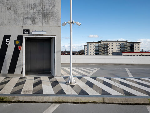 parking and apartment building
