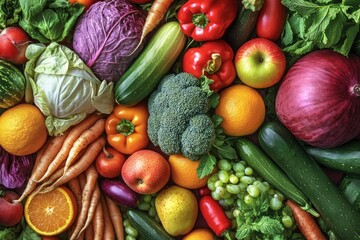 Colorful array of fresh fruits and vegetables
