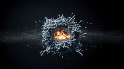 Abstract Explosive Burst with Fire and Smoke on Black Background
