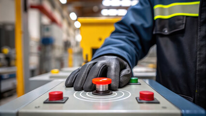 Fototapeta premium production worker operates machinery with precision, showcasing importance of safety and control in industrial environment
