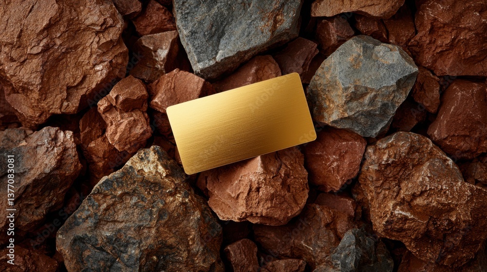 Poster a sophisticated golden card or document is elegantly displayed against a backdrop of deep red bricks