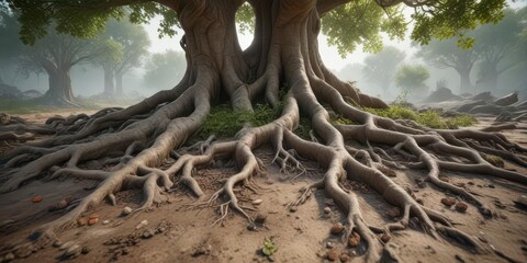 Natural Landscape Background with Tree Roots and Leaves, natural,  organic,  greenery