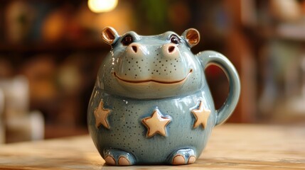 Hippo Mug with Star Design for Fun Holiday or Animal Themes 