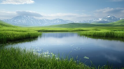 Fototapeta premium Serene Mountain Lake Landscape: A Breathtaking View of Nature's Tranquility