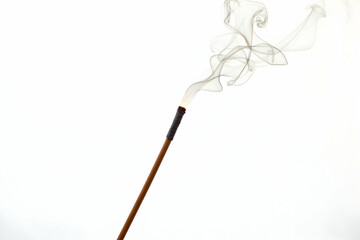 Capturing Serenity, A single incense stick emitting delicate smoke trails, against a bright ambience, radiating peace and tranquility, wellness concept