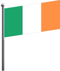 Ireland, flag, country, national, symbol, wind, waving, patriotism, nation, banner, isolated, europe, 3d, pin, icon, emblem, culture, illustration, pole, republic, white, vector, design, label