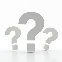 3D illustration of white question mark symbols isolated on white background. FAQ, minimal concept, frequently asked questions, signs, answer, support, problem solving, business, website design,