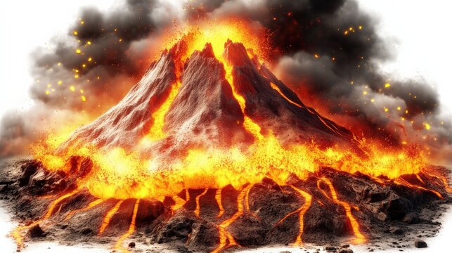 Erupting Volcano with Fiery Lava Flow