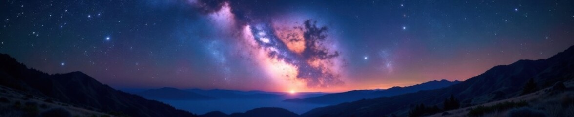 Obraz premium Breathtaking panorama of the Milky Way at night with twinkling stars and dark space dust, astronomy, milky way, space photography