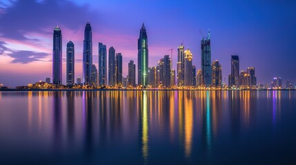 Fototapeta premium Dubai Marina Skyline at Twilight: A Breathtaking Panorama of Modern Architecture