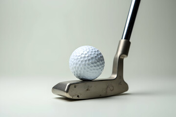 Close-up of a Golf Putter and Ball Emphasizing Precision and Focus in Sports Equipment with Sharp Detail Captured in a Well-Lit Studio Shot