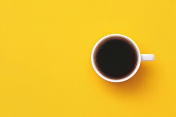 Black Coffee Cup on Bright Yellow Background Minimalist Top-Down Perspective