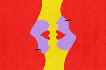 Women kiss. Love and self-love concept