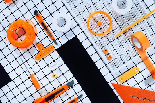 Tools scattered on grid