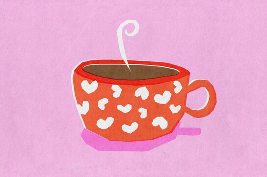 Heart Patterned Coffee Cup. Love concept.