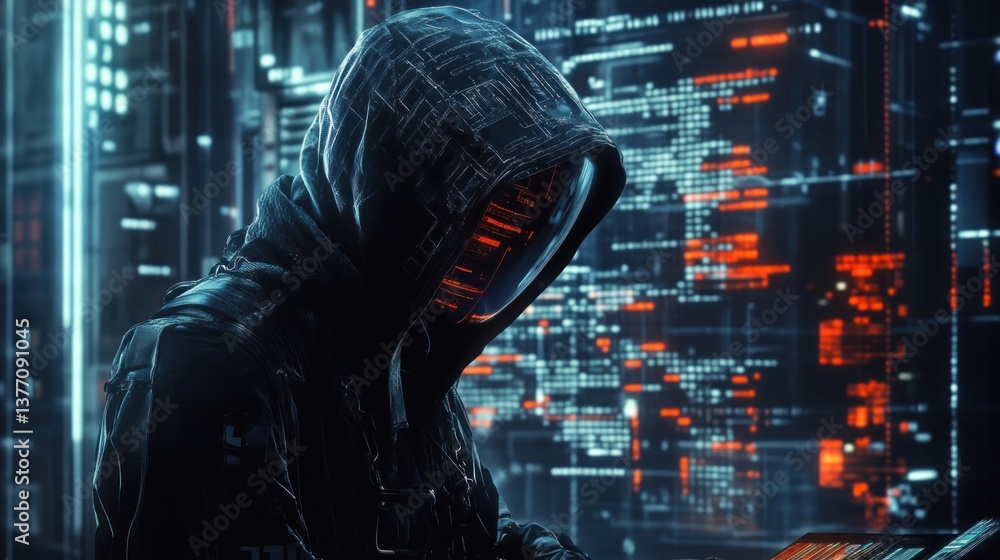Poster cyberpunk hacker in digital realm