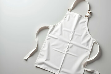 Close-up of pristine white chef's apron emphasizing cleanliness and readiness for culinary creations against a soft, neutral setting perfect for mockups