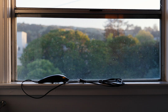 Hair buzz clipper on California windowsill in the evening