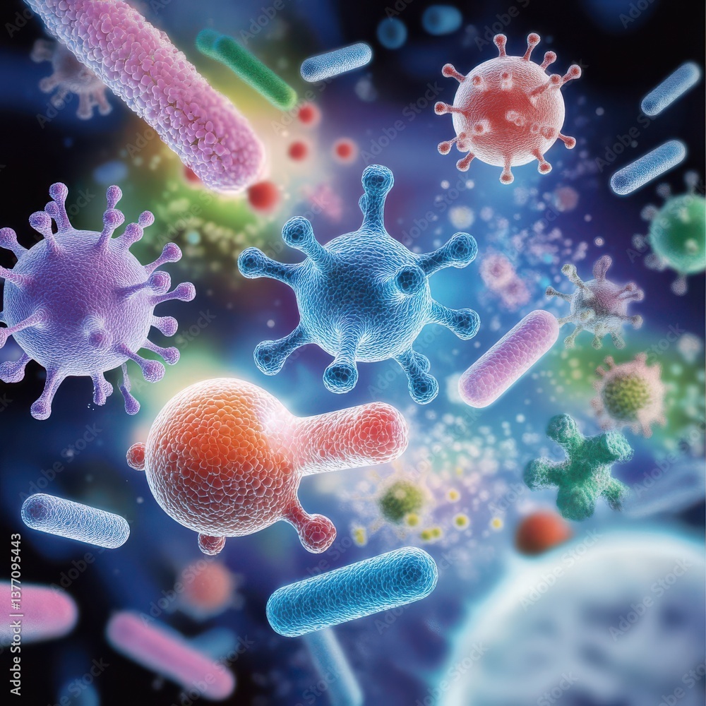 Poster studying bacteria and viruses in microbiology lab science research gigapixel visualization of pathog