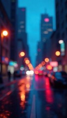 Cityscape with abstract lights and circular bokeh on blue background, bokeh effect, urban landscape