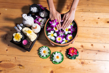 Spa hand massage therapy relax treatment in spa salon. Happiness beauty skin organic massage wellness body part skincare regenerative organic oil and scrub. Spa salon therapist