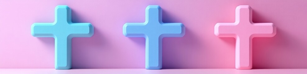 Obraz premium Seamless Pattern of Colorful Crosses on Modern Backgrounds for Religious Illustrations