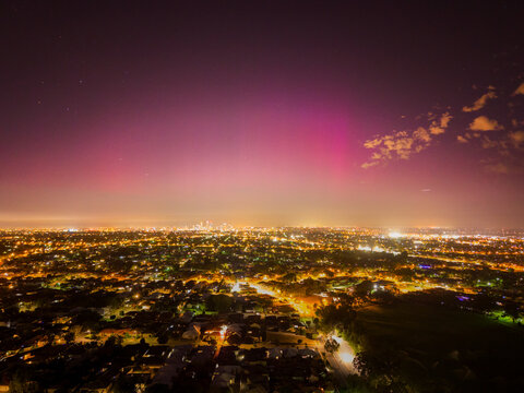 Aurora over Perth city in Australia