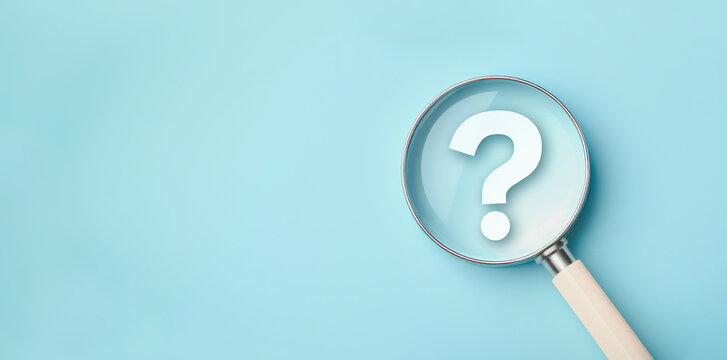 International ask a question day concept, Magnifying glass focused on question mark, Answer, Q&A, Communication and Brainstorming