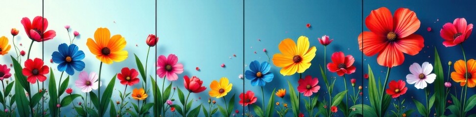 Obraz premium Colorful pop art style flowers sliding down a glass wall, pop art, decorative elements