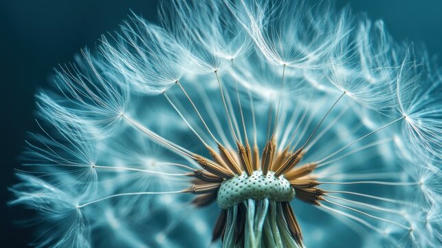Close-up of a dandelion seed head, delicate white seeds,  soft focus,  natural ligh - Powered by Adobe