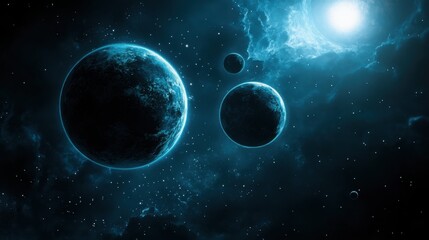 science themes background with glowing exoplanet systems